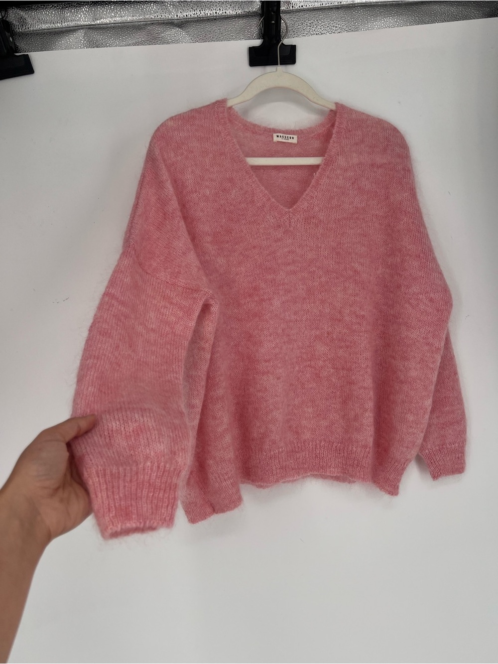 Masscob La Coruna Mohair Polyamide Wool Blend Pink V Neck Pullover Sweater L - Picture 2 of 9
